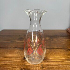 Atomic Butterfly Vase Pink Gold Ruffled Rim Mid Century Modern Space Age 1960s